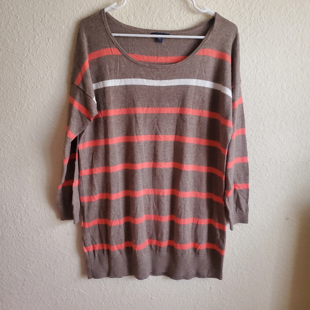 Gap‎ brown orange striped long sleeve this sweater shirt top L Spring Casual